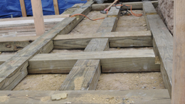 Ladder belts ready to be installed in a failed wall at Isleta Pueblo Church, 2011.