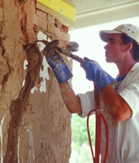 Grout injection at Los Luceros Hacienda, NM (ca. 1850) in 2000.